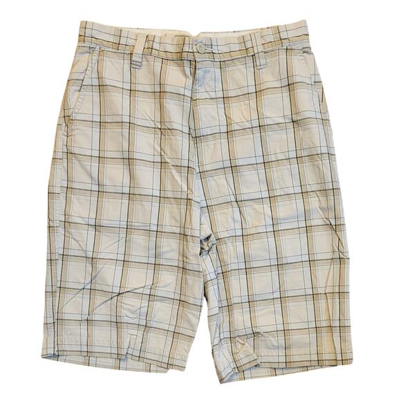 Urban Up Pipeline Chino Shorts Men Size 32 Cream Plaid Casual Lightweight - Picture 1 of 13